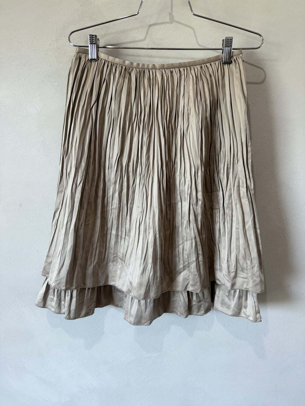 COMME CA ISM Women’s Pleated Skirt Knee Length Ruffle Tan Beige Short Large L